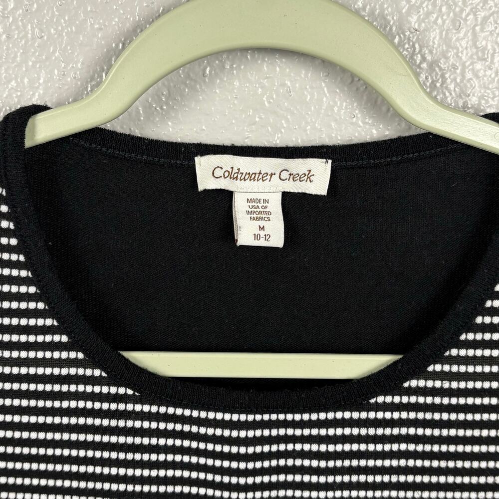 Coldwater Creek Size M 10-12 Black White Striped Short Sleeve Shirt Top Blouse - Picture 3 of 4